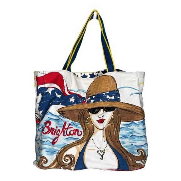 Brighton Chic Ahoy Large Tote Canvas Hand-Printed  Nautical Sea Ocean - Picture 1 of 5